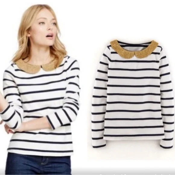 Boden Striped Gold Shimmer Collar Top - Picture 12 of 12